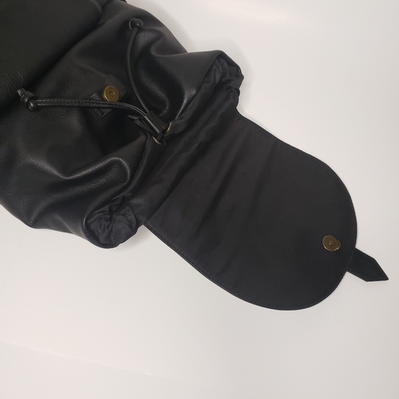 Flap Closure Backpack Black Vegan Leather - Picture 4 of 5